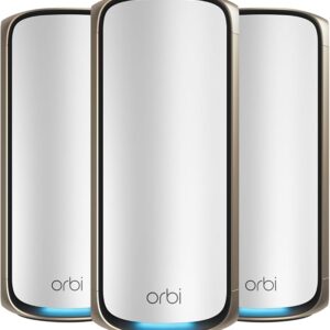 NETGEAR Orbi 970 Series Quad-Band WiFi 7 Mesh Network System (RBE973S), Router + 2 Satellite Extenders, Security Features, Up to 27Gbps, Covers Up to 10,000 sq. ft., 200 Devices, 10 Gig Internet Port